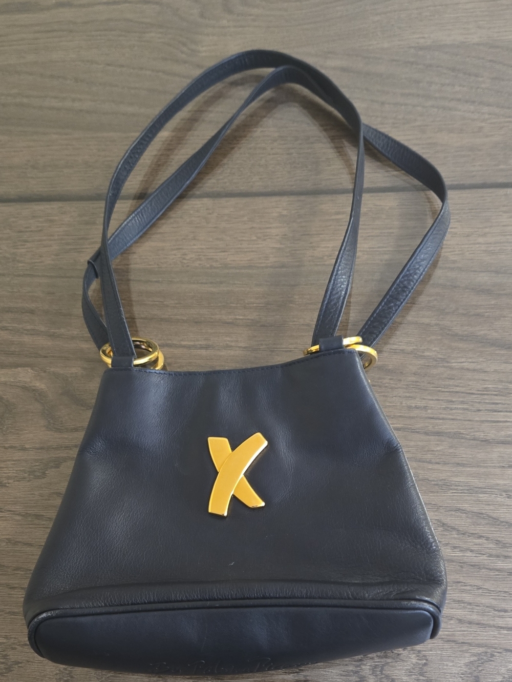 Paloma Picasso Black Leather Shoulder Bag with Gold Accent X